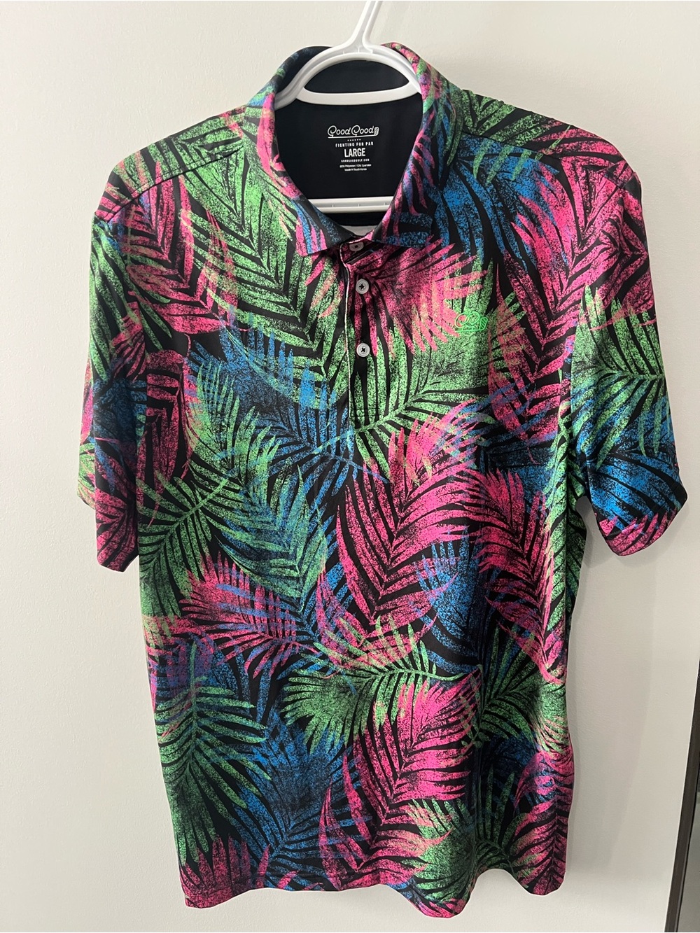 GoodGoods Men's Short-Sleeve Palm Leaf Polo - Multi Green Pink Blue